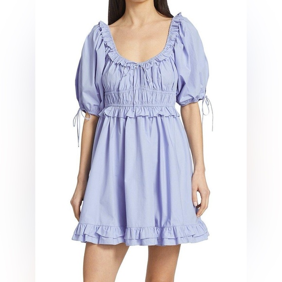EN SAISON Danielle Smocked Puff Sleeve Cotton Mini Dress, Blue - M - Picture 1 of 5